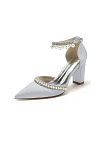 Akaks Jessa Block Heel Pointed Toe Pumps Silver with Pearls Image744485