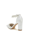 Akaks Jessa Block Heel Pointed Toe Pumps White with Pearls Image380150