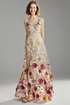 Akaks Lone Champagne Plus Size Wedding Guest Dress A-Line V-Neck Floor Length Tulle Dress with 3d Flower Image679314