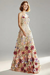 Akaks Lone Champagne Plus Size Wedding Guest Dress A-Line V-Neck Floor Length Tulle Dress with 3d Flower Image776625