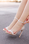 Akaks Lorna Ankle Strap White High Heels Lace Open Toe Image342185