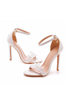 Akaks Lorna Ankle Strap White High Heels Lace Open Toe Image509396