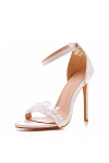 Akaks Lorna Ankle Strap White High Heels Lace Open Toe Image776055