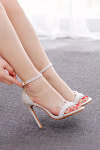 Akaks Lorna Ankle Strap White High Heels Lace Open Toe Image814886