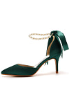 Akaks Nadia Emerald Green Satin Bow Pointed Toe Heels with Pearls Image226245