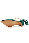 Akaks Nadia Emerald Green Satin Bow Pointed Toe Heels with Pearls Image481839