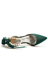 Akaks Nadia Emerald Green Satin Bow Pointed Toe Heels with Pearls Image650860