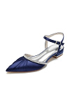 Akaks Navy Blue Pointed Toe Astra Satin Flats with Rhinestone Image804283