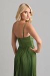 Akaks Orla Olive Green Wedding Guest Dress A-Line Sweetheart Neckline Floor Length Stretch Satin Pleated Dress with Slit Image591358