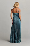 Akaks Orla Steel Blue Wedding Guest Dress A-Line Sweetheart Neckline Floor Length Stretch Satin Pleated Dress with Slit Image507330