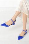 Akaks Royal Blue Pointed Toe Astra Satin Flats with Rhinestone Image339101