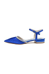 Akaks Royal Blue Pointed Toe Astra Satin Flats with Rhinestone Image357159