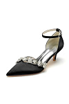 Akaks Satin Pointed Toe Rhinestone Kelsey Black Kitten Heels with Ankle Strap Image458019