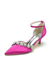 Akaks Satin Pointed Toe Rhinestone Kelsey Fuchsia Kitten Heels with Ankle Strap Image583923