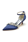 Akaks Satin Pointed Toe Rhinestone Kelsey Navy Blue Kitten Heels with Ankle Strap Image840303