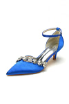 Akaks Satin Pointed Toe Rhinestone Kelsey Royal Blue Kitten Heels with Ankle Strap Image310881