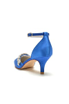 Akaks Satin Pointed Toe Rhinestone Kelsey Royal Blue Kitten Heels with Ankle Strap Image473824