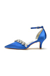 Akaks Satin Pointed Toe Rhinestone Kelsey Royal Blue Kitten Heels with Ankle Strap Image662979