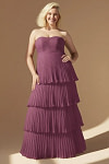 Akaks Veda Chianti Wedding Guest Dress A-Line Strapless Sweetheart Neckline Floor Length Chiffon Dress with Tiered Ruffle Image121373