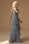 Akaks Veda Dark Grey Wedding Guest Dress A-Line Strapless Sweetheart Neckline Floor Length Chiffon Dress with Tiered Ruffle Image445062