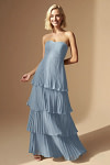 Akaks Veda Dusty Blue Dresses for Wedding Guest A-Line Strapless Sweetheart Neckline Floor Length Chiffon Dress with Tiered Ruffle Image157504