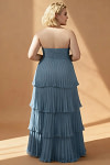 Akaks Veda Dusty Blue Dresses for Wedding Guest A-Line Strapless Sweetheart Neckline Floor Length Chiffon Dress with Tiered Ruffle Image626790