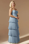 Akaks Veda Dusty Blue Dresses for Wedding Guest A-Line Strapless Sweetheart Neckline Floor Length Chiffon Dress with Tiered Ruffle Image651705