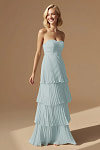 Akaks Veda Light Blue Dress for Wedding Guest A-Line Strapless Sweetheart Neckline Floor Length Chiffon Dress with Tiered Ruffle Image431504