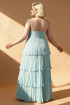 Akaks Veda Light Blue Dress for Wedding Guest A-Line Strapless Sweetheart Neckline Floor Length Chiffon Dress with Tiered Ruffle Image519396