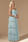 Akaks Veda Light Blue Dress for Wedding Guest A-Line Strapless Sweetheart Neckline Floor Length Chiffon Dress with Tiered Ruffle Image646065