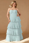 Akaks Veda Light Blue Dress for Wedding Guest A-Line Strapless Sweetheart Neckline Floor Length Chiffon Dress with Tiered Ruffle Image654583