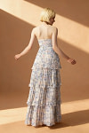 Akaks Veda Purple Floral Wedding Guest Dress A-Line Strapless Sweetheart Neckline Floor Length Chiffon Dress with Tiered Ruffle Image741483