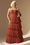Akaks Veda Rust Plus Size Dresses for Wedding Guest A-Line Strapless Sweetheart Neckline Floor Length Chiffon Dress with Tiered Ruffle Image366780