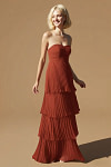 Akaks Veda Rust Plus Size Dresses for Wedding Guest A-Line Strapless Sweetheart Neckline Floor Length Chiffon Dress with Tiered Ruffle Image461651