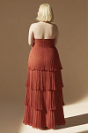 Akaks Veda Rust Plus Size Dresses for Wedding Guest A-Line Strapless Sweetheart Neckline Floor Length Chiffon Dress with Tiered Ruffle Image680458