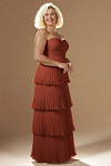 Akaks Veda Rust Plus Size Dresses for Wedding Guest A-Line Strapless Sweetheart Neckline Floor Length Chiffon Dress with Tiered Ruffle Image888609