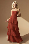 Akaks Veda Rust Plus Size Dresses for Wedding Guest A-Line Strapless Sweetheart Neckline Floor Length Chiffon Dress with Tiered Ruffle Image950053