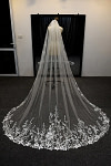 Akaks Vintage White Embroidered Tulle Xena Flower Wedding Veil with Cathedral Length Image438130