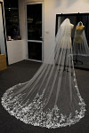 Akaks Vintage White Embroidered Tulle Xena Flower Wedding Veil with Cathedral Length Image535703