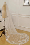 Akaks White Bree Lace Cathedral Wedding Veil with Delicate Lace and Leaf Embellishments Image148307