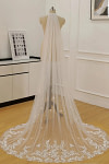 Akaks White Bree Lace Cathedral Wedding Veil with Delicate Lace and Leaf Embellishments Image753982