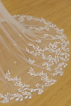Akaks White Bree Lace Cathedral Wedding Veil with Delicate Lace and Leaf Embellishments Image791383