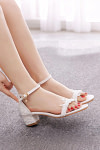 Akaks White Lace Open Toe Daria Block Heel Sandals with Ankle Strap Heel Height 1.77inch Image162433