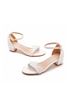 Akaks White Lace Open Toe Daria Block Heel Sandals with Ankle Strap Heel Height 1.77inch Image833338