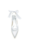 Akaks White Mesh Pointed Toe Block Heel Uia Wedding Flats with Bow Image352645