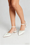Akaks White Pointed Toe Astra Satin Flats with Rhinestone Image418537