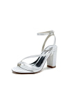 Akaks White Satin Nara Womens Block Heel Sandals with Ankle Strap Image179578