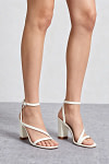 Akaks White Satin Nara Womens Block Heel Sandals with Ankle Strap Image365597