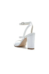 Akaks White Satin Nara Womens Block Heel Sandals with Ankle Strap Image881958