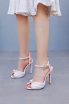 Akaks White Satin Stiletto Heel Maira Pearl Sandals Open Toe with Ankle Strap Heel Height 11cm Image371425